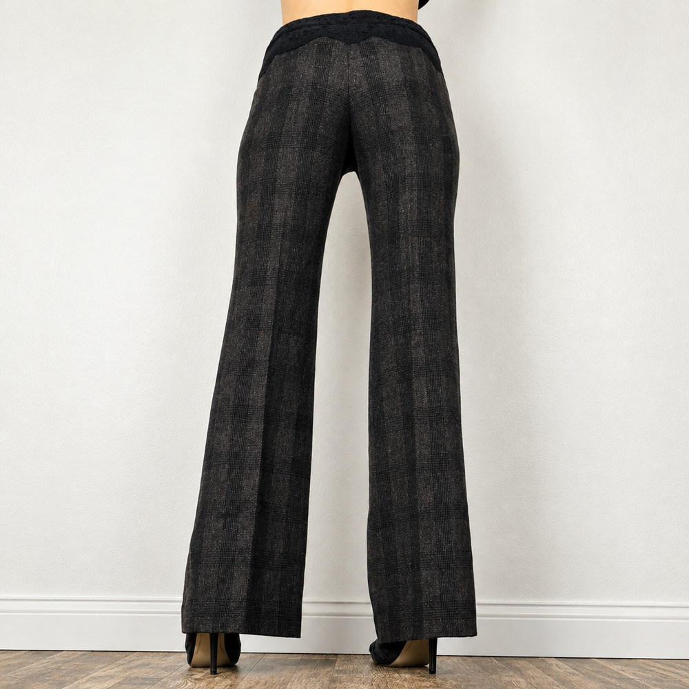 Elevenses The Brighton Wide Leg Plaid Pants Lace Waist Career Trousers Size 4